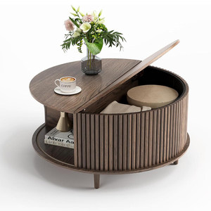 Mittelalterlicher Stil Massivholz Klappbarer Couchtisch, Luxuriöser Antiker Platzsparender Beistelltisch mit Stauraum für Kleine Wohnungen - Product Image 5