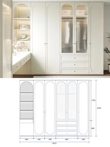 Armoire française de luxe de couleur crème européenne avec moulures sculptées, personnalisable, meubles de chambre à coucher shabby chic - Product Image 6