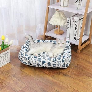 New Design Velvet Cotton and Linen Detachable Square Printed All Seasons Soft Fortune Cat Big Pet Dog Bed with <b>Cushion</b> - Product Image 4