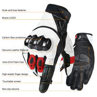 Gants de moto en cuir véritable, pour motocyclette, gantelets en cuir véritable, complet, blanc et rouge, pour randonnée à l'extérieur, 3mm, EVA plat