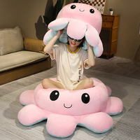 Coussin en peluche pieuvre réversible non rembourré grande taille avec doublure en maille, animaux en peluche à peaux changeantes