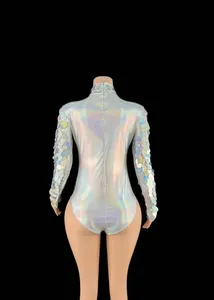 <span class=keywords><strong>Combinaison</strong></span> pour femme en dentelle argentée à paillettes, robe de soirée sexy pour anniversaire, banquet, performance de danse, tenue de boîte de nuit, bar - Product Image 3