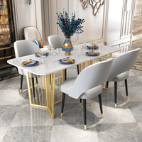 Table à manger au design unique, plateau en marbre naturel, base en acier inoxydable, mobilier pour la maison, fabrication en usine