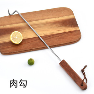 Amz Hot nướng phụ kiện thực phẩm Flipper thép không gỉ BBQ Thịt Turner móc với tay cầm bằng gỗ - Product Image 2