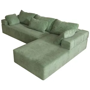 Sofa panjang bentuk L Nordic dengan sofa panjang kombinasi Modular Ottoman untuk ruang tamu