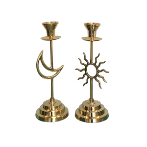 Juego de Portavelas Elegantes Dorados con Diseño de Sol y Luna, Acabado Pulido, Portavelas Artísticos - Product Image 4