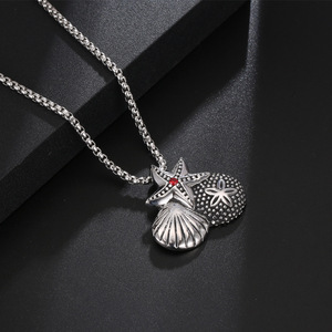 <b>Titanium</b> Steel Starfish Pendant Necklace With Seashell Charm For Men And Women SP961 - Product Image 3