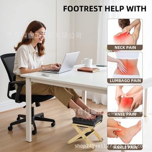 Office Wooden Footrest Solid Wood <b>Foldable</b> Square Black Cushion With Storage Tray For <b>Desk</b> Use - Product Image 3