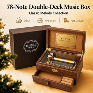 78 Note Walnut Wooden Music Box Double Deck Hidden Jewelry Drawer YunSheng PLAY STOP Moonlight Spring River Custom Engraving OEM - Product Image 1