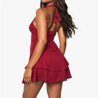 2025 Summer New Dress Sexy Deep V-neck Low Cut Hanging Neck Short Skirt