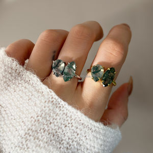 Anillo Ajustable de Latón Clásico de Lujo con Piedra de Ágata Musgosa, Chapado en Oro de 18K, Personalizado para Mujer, Regalo de Aniversario - Product Image 4