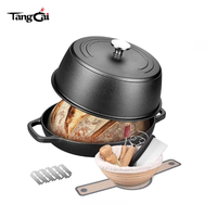 Marmite à pain en fonte 6QT pré-assaisonnée avec couvercle en dôme, pot en fonte double usage avec couvercle arqué pour la cuisson du pain au levain