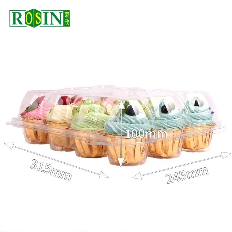 Pasticceria da Dessert in plastica trasparente a conchiglia incernierata 6 12 24 fori muffin cup cake cupcake packaging box produttore