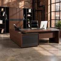 Bureau de direction en forme de L en bois avec armoire latérale pour usage professionnel, options de taille personnalisée
