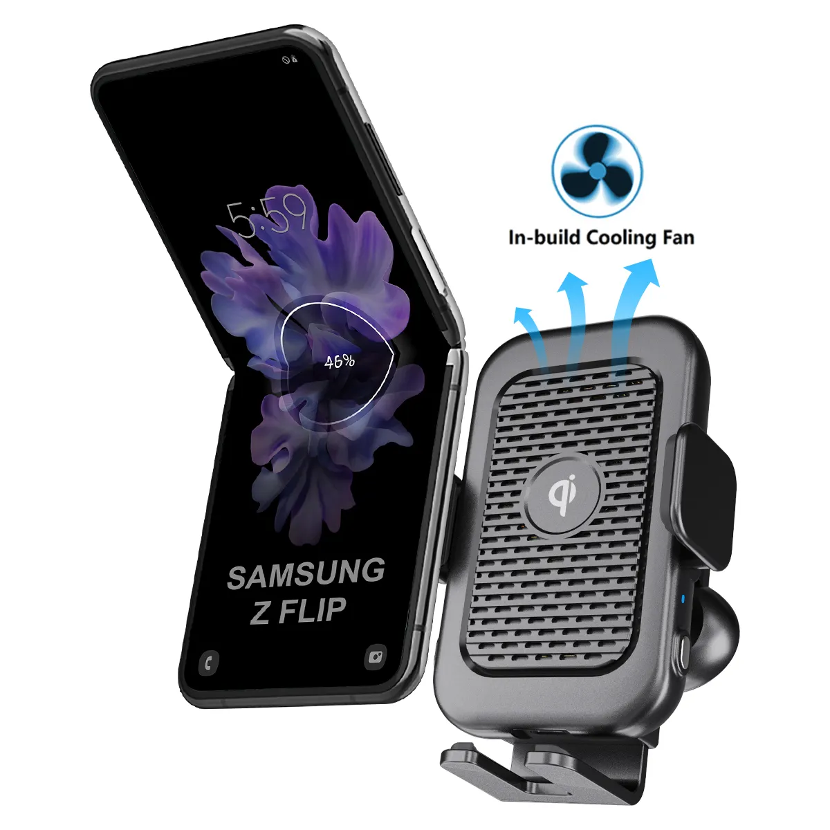 Yeni ürünler çift bobinler akıllı taşınabilir hızlı araba şarjı telefon tutucu ve kablosuz şarj cihazı Samsung Galaxy Z Flip