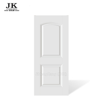 Peau de porte intérieure décorative en MDF JHK-S03, étanche, à ouverture latérale, blanche, avec dessus arqué, 2 panneaux, surface lisse, apprêt blanc