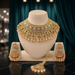 Gold Plated Alloy Fancy Collection Geometric Zircon Pearl Necklace Earring Ring Set Women's <b>Wedding</b> Classic Style High Quality - Product Image 2