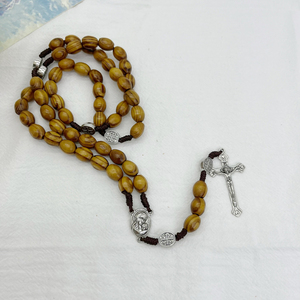 Catico <span class=keywords><strong>marrone</strong></span> perline di legno <span class=keywords><strong>rosario</strong></span> con terra gesus croce le nostre signore della lega treccia collana di corda gioielli religiosi per gli uomini e le donne - Product Image 1