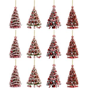Christmas Hanging Tree Ornaments Acrylic Pendant Candy Cane Gift <b>Box</b> <b>Balloon</b> Party Holiday Decor 12Pcs - Product Image 1