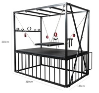 BDSM Sexhotel-Schlafzimmer Integrierter Sklavenkäfig Fesselungs-Verlies Großer Fesselungs-X-Rahmen Sexspielzeug Möbel Multifunktions-Sexbett