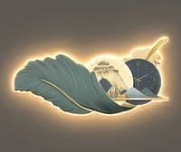 Modern Customize LED High Quality Creative Feather 3d Wall Hanging Art Clock Porcelain Painting for Living Room Bedroom Decor