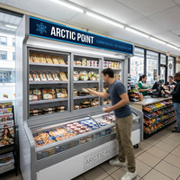 Table de buffet à double température pour la présentation d'aliments froids, réfrigérateur commercial pour boissons, idéal pour les supermarchés.