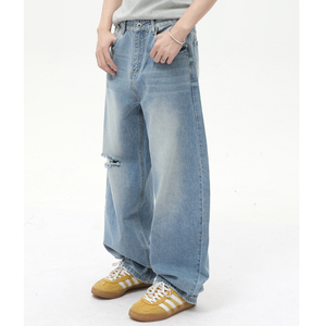 Especialista Vendedor Blue Denim Empilhado Angustiado Mens Calças <span class=keywords><strong>Jeans</strong></span> Nova Moda Grande e Alto <span class=keywords><strong>Jeans</strong></span> Homens