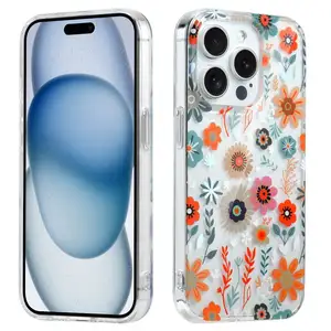 Coque de téléphone en marbre antichoc avec motif de fleurs de laser