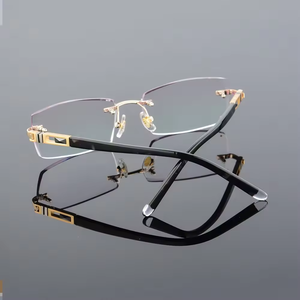 Gafas sin montura con decoración de diamantes de aleación, lentes graduadas planas con tono gris degradado, gafas de sol sólidas y modernas - Product Image 2