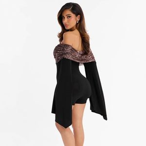 จั๊มสูทขาสั้นพิมพ์ลายเสือชีตาห์สำหรับผู้หญิง คอลเลคชั่น 2026 แบบเปิดไหล่ เอวสูง แขนจับจีบ เหมาะสำหรับงานปาร์ตี้และคลับ - Product Image 3