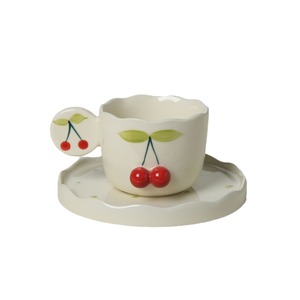 Tasse à café en céramique à motif de <span class=keywords><strong>cerises</strong></span> peintes à la main, style INS, avec plateau, haute valeur chromatique, utilisable au micro-ondes - Product Image 5