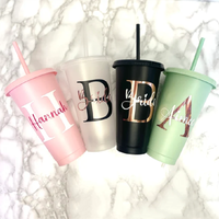 Gobelets de fête tasse en plastique réutilisable avec couvercle coloré paille dans les mêmes couleurs PP tasses d'eau de couleur unie tasse à boire à paroi unique