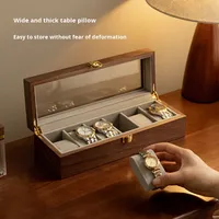 Boîte de rangement rectangulaire en bois pour montres, avec fermeture, pour collection de montres-bracelets, présentoir à bijoux, anti-poussière à 6 compartiments