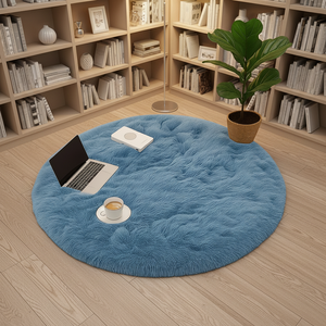 Alfombra Redonda Moderna de Pelo Sintético de Imitación de Piel de Conejo, Antideslizante, de Pelo Largo, para Dormitorio, Pasillo, Hogar, Viajes y Camping - Product Image 1