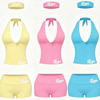 Ensemble 3 pièces tendance 2026 pour femme : haut dos nu et short cycliste en coton modal avec bandeau – Tenue de yoga et d'entraînement
