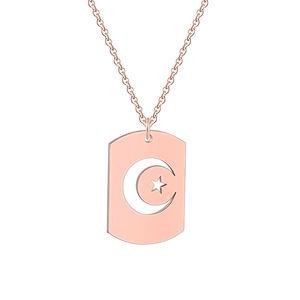 Collana <span class=keywords><strong>con</strong></span> Ciondolo a Forma di Medaglia Militare Islamica in Oro 18K <span class=keywords><strong>con</strong></span> Luna Crescente e <span class=keywords><strong>Stella</strong></span>, Personalizzabile per Uomo e Donna - Product Image 3