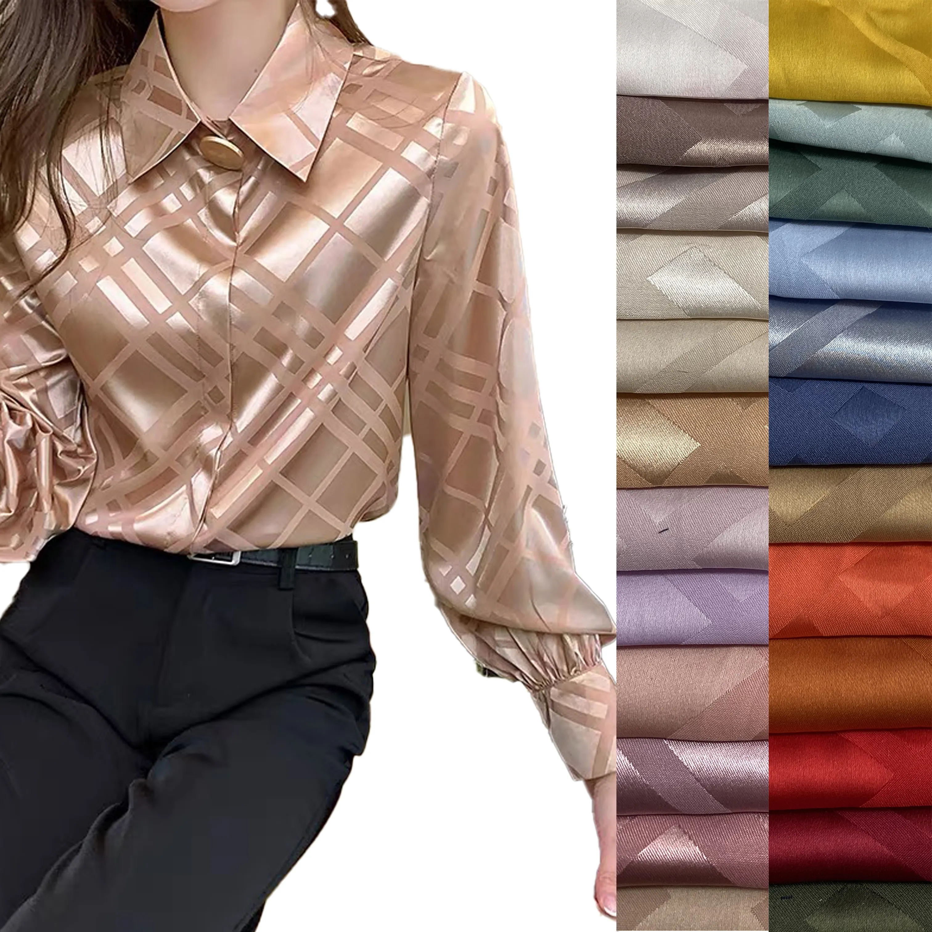 High Quality MULTI COLOR Wholesale Polyester Stretch fabric Blouse Fabric Plaid JACQUARD SATIN CHIFFON FABRIC