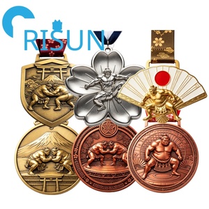 Production en gros d'usine OEM, médailles de récompense sportives personnalisées de style japonais, médailles de lutte sumo personnalisées avec ruban, toutes formes - Product Image 1