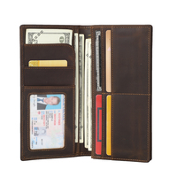 Dompet Kulit Asli Panjang TIDING Logo Kustom Cokelat Vintage RFID Kulit Crazy Horse 2025 Dompet Panjang Pria Terlaris