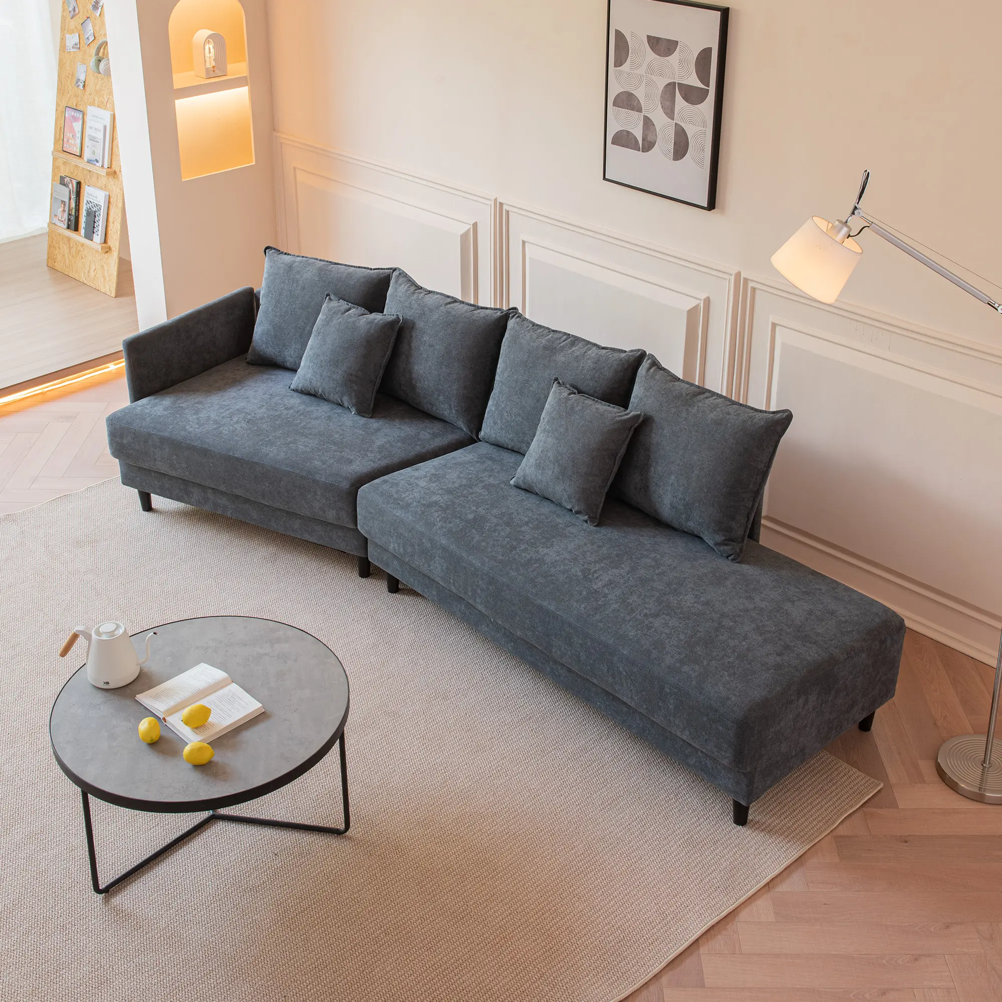 Dunkelgrau Stromlinien förmiges Stoffs ofa Moderne Designs Schnitte Luxus Wohnzimmer möbel Polyester Stoff Sofa Set Möbel