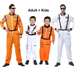 무료 샘플 성인 어린이 우주 비행사 의상 우주 점프 슈트 가족 할로윈 의상 원피스 경력 일 역할 놀이 의상