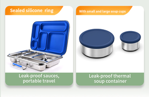 Boîte à lunch Aohea de haute qualité en acier inoxydable 304, récipient alimentaire en acier inoxydable, boîte à lunch bento scolaire avec boîte à goûter en silicone - Product Image 6