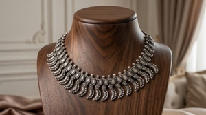 Designer Traditional Oxydized Silver Curved Feather-Link <b>Necklace</b> for Women Ethnic <b>Statement</b> Jewelry Festival Fashion Accessory - Product Image 2