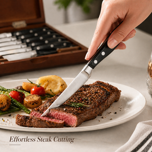 TOALLWIN Ensemble de 8 <span class=keywords><strong>couteaux</strong></span> à steak en acier inoxydable 3Cr13 avec lame dentelée et manche en ABS pour restaurant et cuisine - Product Image 3