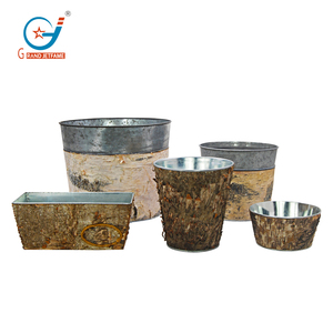 植木鉢0.8ガロン天然バーチ樹皮覆われた金属製植木鉢屋外庭用 - Product Image 6