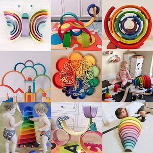 Juguete Educativo de Ensamblaje de Arcoíris Montessori, Bloques de Construcción de Madera para Niños de Jardín de Infancia, Túnel de Animales y Naturaleza - Product Image 4