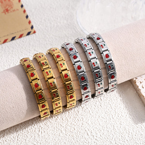 Modular Charm Bracelet For Women 18K Gold Strawberry Cherry Fruit Design Stainless Steel Jewelry Gift - Product Image 2