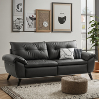 Ensemble de canapés en cuir véritable noir de style italien rétro 2025, minimaliste moderne avec cuir de vachette de première qualité pour le salon