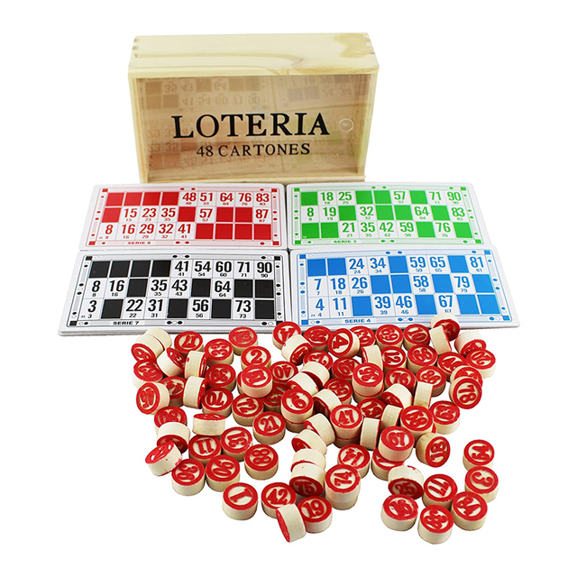 Bingo Game Set Includes 48 Bingo Number Cards & 90 Wooden Chips with Wooden Box Classic Russian Lotto Bingo Board Game Set