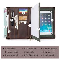 SCHLATUM cuir véritable A4 fermeture éclair portefeuille organisateur Padfolio affaires CV juridique bloc-notes classeur Folio dossier
